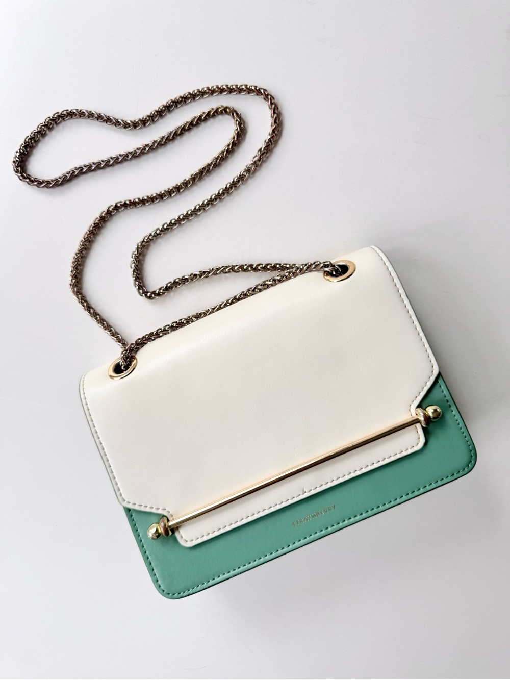 Strathberry East/West Limited Edition Tri-Color Crossbody Bag Green & Vanilla